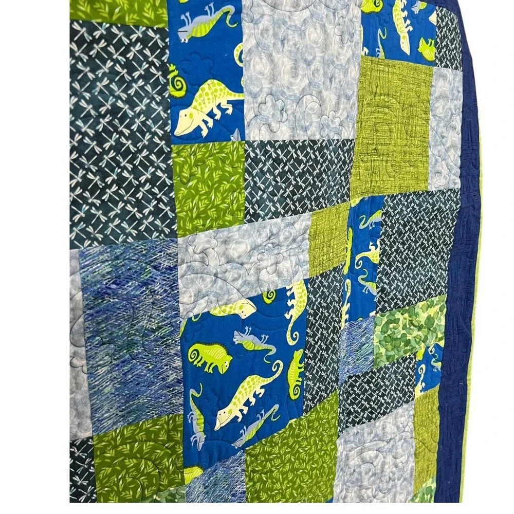 Handmade Patchwork Quilt 54x62 Blue‎ Green Beach House Gecko Throw